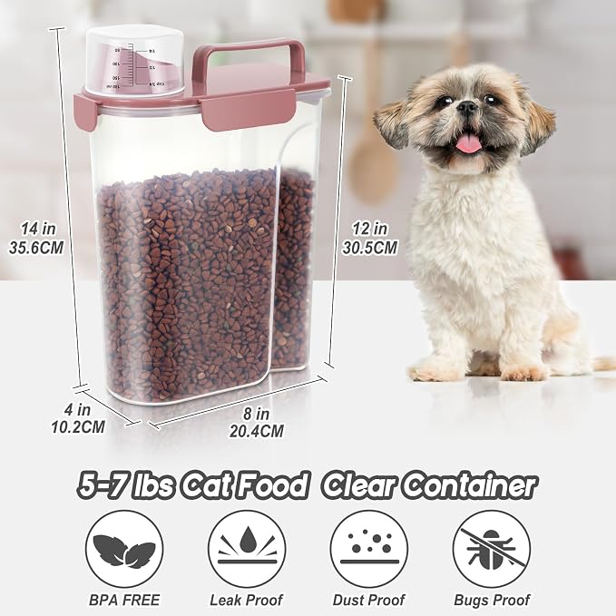 LEAWALK 5Lbs/6Qt Airtight Pet Storage Container For Cat Dog Bird Food and Keep Fresh, Translucent Body, Upgraded Large Nozzle for Easy Pouring With Handle Design Easy to Carry When Going 2pack