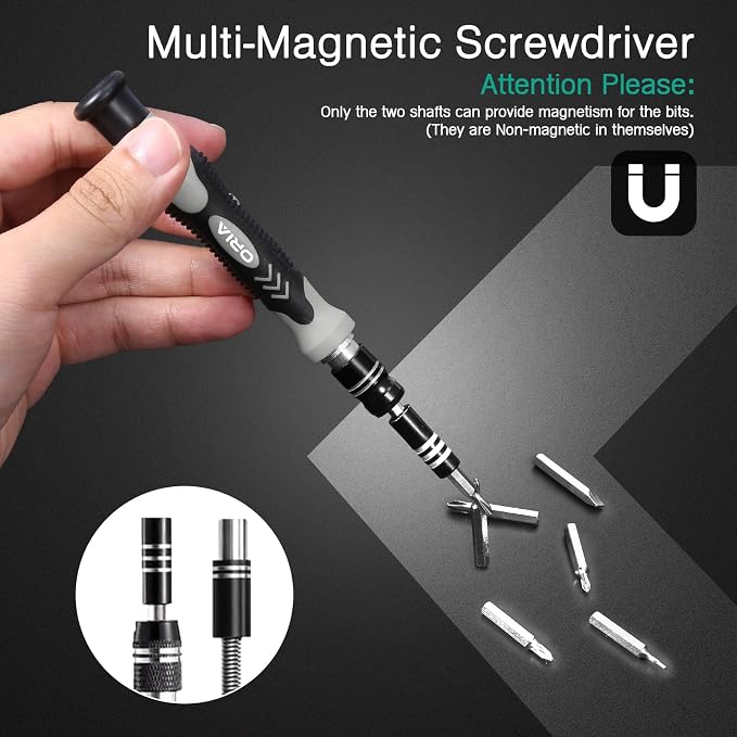 ORIA 61 in 1 Precision Screwdriver Set with 57 Bits, Magnetic Screwdriver Kit, Portable Repair Tool Kit for Smartphone, PC, Watch, Toys - Includes Extension and Flexible Rod, Black