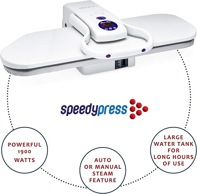 SpeedyPress Oversize Pressing Iron/Steam Press | Ultra XL Electronic Iron Press w/ 100LBs. of Pressing Pressure for Home/Business | Multiple Steam Functions & Temp Settings, Large Pressing Surface