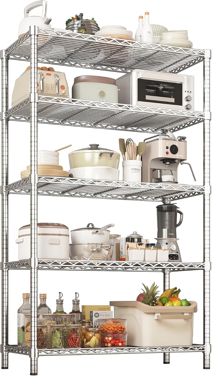 ROOMTEC 5-Tier Wire Shelving Unit,40" W*16" D*72" H,Max Load 2000 lbs | Garage Shelves, Adjustable Storage Rack, Heavy Duty Metal Shelf for Kitchen, Pantry, Laundry, Basement