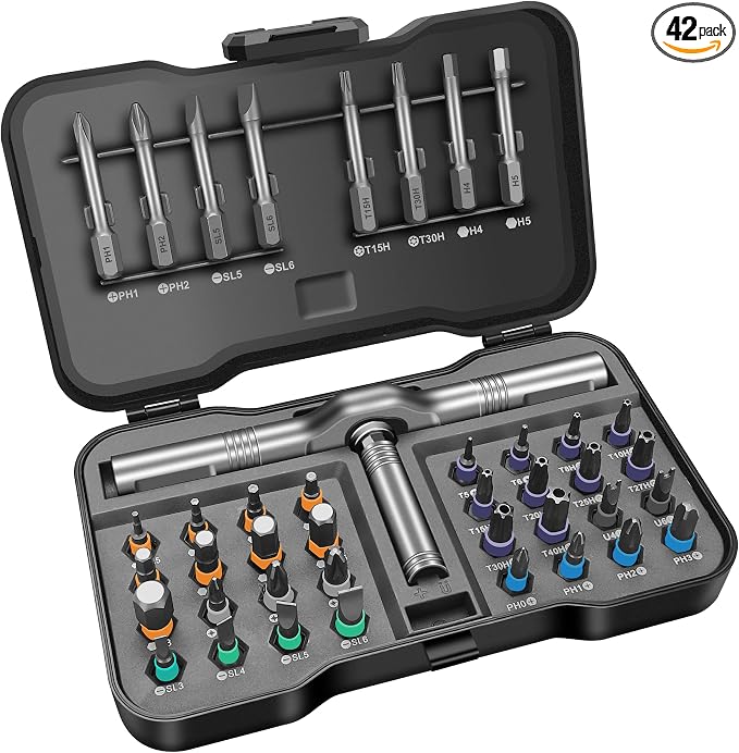 42 in 1 Magnetic Screwdriver Set,DIY Ratchet Screwdriver | Multi Bit Ratcheting, Storage Case, For Computer Eyeglass Bicycles Watch Furniture