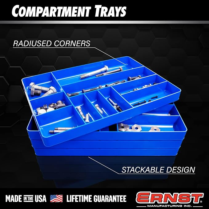 ERNST Tool Organizer Tray, Green, 10-Compartments, Storage, Garage, Workshop, Organization, Tools, Equipment, Heavy-Duty, Durable, Industrial, Workbench, Efficient Storage - Made in the USA