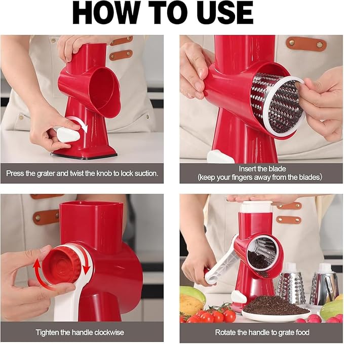 KalraMay Rotary Cheese Grater with Handle, Multifunctional Cheese Shredder | Multifunctional Shredder,Strong Suction Cup Base,Fast and Efficient Cutting,Detachable Parts,Safe Operation,Easy to Rinse