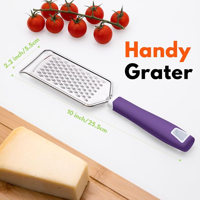 Rainspire Professional Cheese Graters for Kitchen Stainless Steel Handheld, Metal Lemon Zester Grater With Handle For Cheese, Chocolate, Spices, Kitchen Gadgets And Tools, Soft Grip Handle, Purple