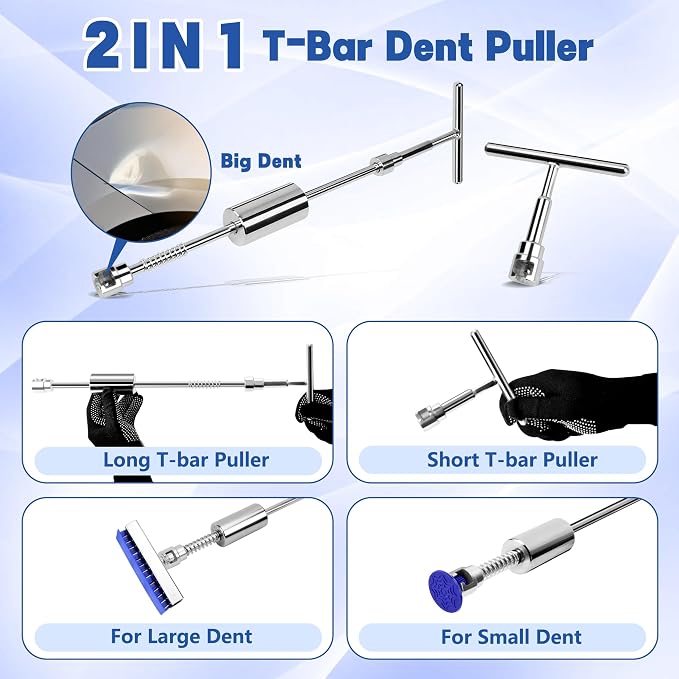 Car Dent Puller Kit, 140 PCS Paintless Dent Removal Kit with T-bar Dent Puller, Bridge Puller, Dent Lifter, Suction Cup Puller. Dent Remover Tool for Car Dents, Hail Damage, Door Ding Repair