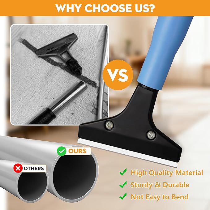 Heavy-Duty Floor Scraper with Long Handle (37''-51.5''), 4-Inch Metal Scraper Cleaning Tool, Comes with 10 Blades, Suitable for Cleaning Walls, Glass, Adhesives, Chewing Gum, and Ceilings