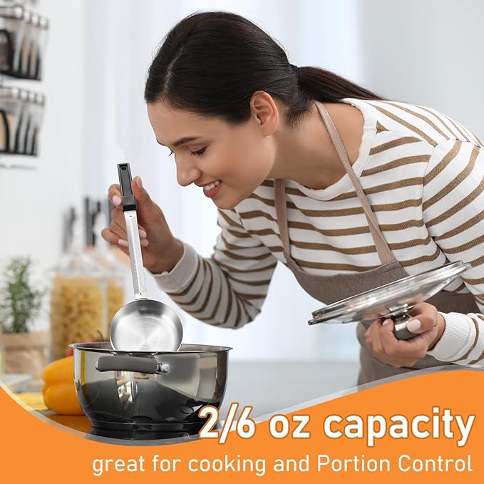 Teenyyou 4 Pcs Portion Control Serving Spoons Portion Control Spoons Ladle Scoops Food Measuring Utensils Proportion Manage Slotted and Unslotted Scoops for Weight Loss(Black,6oz)