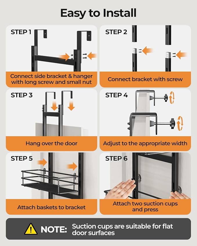5-Tier Over the Door Pantry Organizer,Cabinet Door Organizer,Kitchen Pantry Door Organizers and Storage,Over the Door Spice Rack,Behind the Door Storage,Door Hanging Organizer,Black