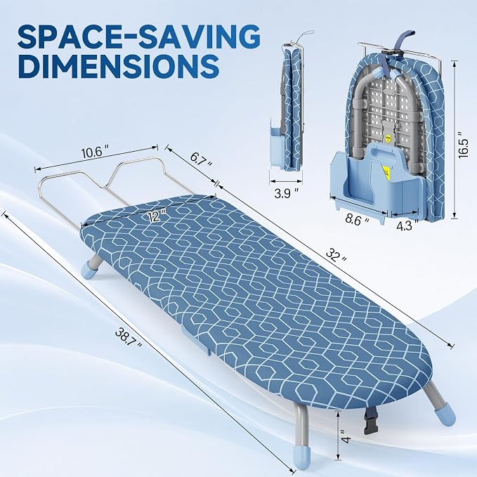 Small Ironing Board, Tabletop Iron Board with Iron Rest & Holder | 12 x 32 inchs, Mini Iron Board with Iron Rest, Non-Slip Feet, Suitable for Laundry Rooms, Bedrooms, Dormitories, Travel