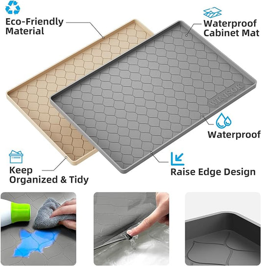 Winisok Silicone Under Sink Mat 37" x 22", kitchen Essentials and Gadgets, Shelf liner and Cabinet Protector, Home Organizers and Storage, Waterproof Bathroom Tray