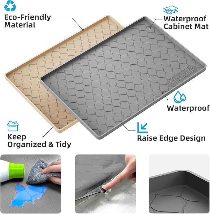 Winisok Silicone Under Sink Mat 31" x 19", kitchen Essentials and Gadgets, Shelf liner and Cabinet Protector, Home Organizers and Storage, Waterproof Bathroom Tray