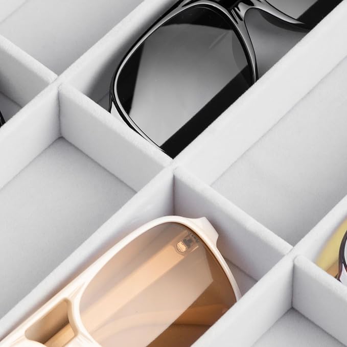 Frebeauty 8-Slot Sunglass Organizer,Velvet Sunglass Holder with Clear Lid | Vanity Glass Holder,Sunglass Case For Multiple Sunglass,Sunglass Tray for Drawer,Sunglass Box for Women,Eyeglass Organizer