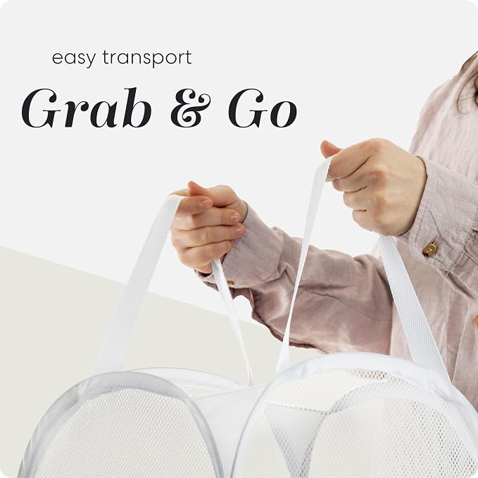 Handy Laundry Pop Up Laundry Hamper 71L Sturdy Collapsible Mesh (White) | Breathable Foldable Laundry Basket with Reinforced Handles, Side Pocket, Wide Opening for Dorm, Travel, Bedroom
