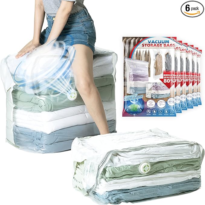 TAILI 6 Pack Vacuum Storage Bags, Extra Large Cube (40x28x18x18 Inch), Super Jumbo Vacuum Seal Bags for Comforters, Blankets, Bedding, Sweater, Space Saving, Closet Storage, Cream