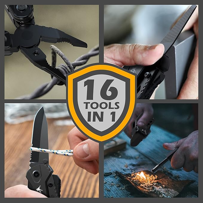Rush Deer Pocket Knife - Folding EDC Multitool for Men, Small and Versatile Camping, Fishing, and Hiking Accessories Set (Black)
