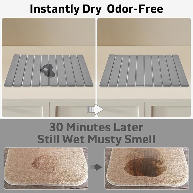 Large Stone Dish Drying Mats for Kitchen Counter, 24"(L)×16"(W) Collapsible Quick Dry Dish Drying Mat, Eco-Friendly Absorbent Diatomaceous Earth Mat for Dishes Bottles Cups, Match Any Countertop
