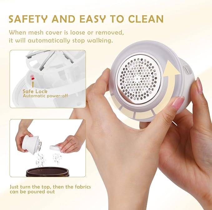 Scienbeauty Fabric Shaver Fuzz Remover Rechargeable, Electric Lint Remover with Light, Sweater Shaver with Stainless Steel 6-Blades, Dual Protection for Fuzz, Lint, Pills, Bobbles Removing