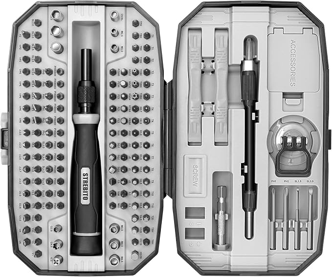STREBITO 153 in 1 Small Magnetic Screwdriver Set, Precision Screwdriver set | 140 Precision Bits, Practical Accessories, Compact Case, Electronics Tool Kit for Computer, PC, Laptop, PS5, Xbox, Jewelers