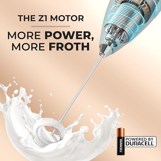 Zulay Kitchen Powerful Milk Frother Wand With 4 AA Duracell Batteries - Ultra Fast Handheld Drink Mixer - Electric Whisk Foam Maker for Coffee, Lattes, Cappuccino, Matcha & Creamer - Cupcake