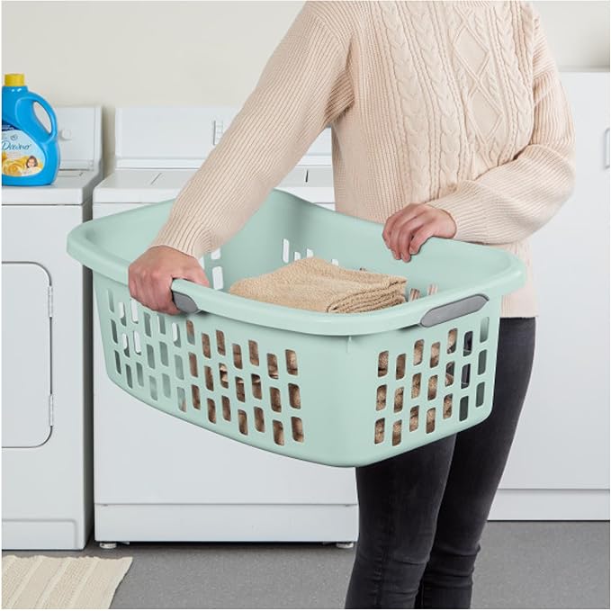 Sterilite HipHold Laundry Basket, Plastic Rectangle Clothes Hamper, 6 Pack | 1.5 Bushel Capacity, Mint, Bin with Comfort Grip Handles & Reinforced Rim