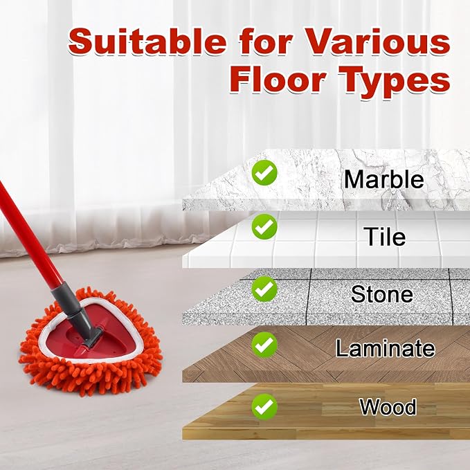 6 Pack Chenille Duster Mop Head Compatible with O Cedar Easywring 1-Tank System,Spin Mops Heads Replacements for Ocedar Mopping, Reusable Microfiber Chenille MOp Refills, for Deep Cleaning Floor