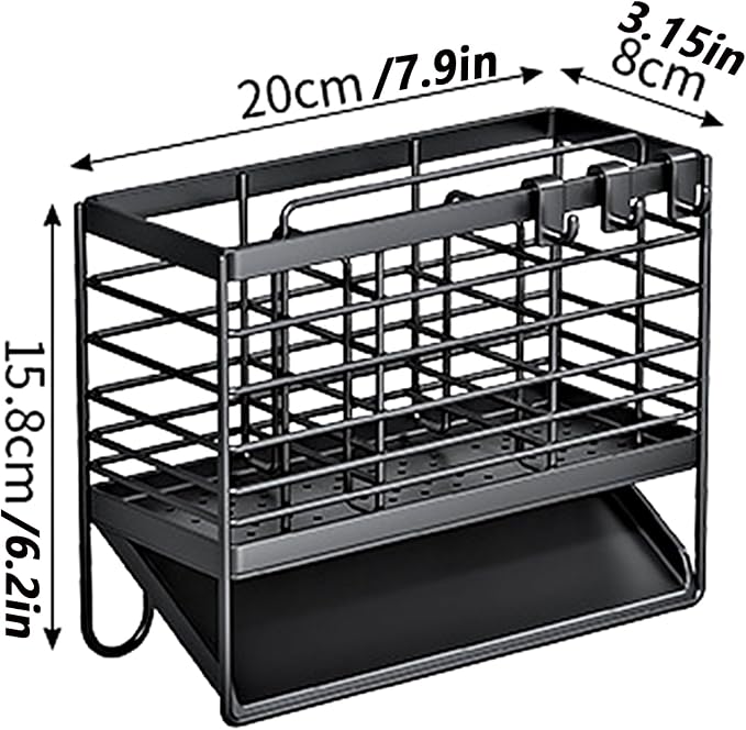 RAKSONIC Utensil Holder, Dish Drainer for Kitchen Counter,3 Compartments Stainless Steel Utensil Drying Rack,Kitchen Utensils Holder with Towel Bar,Self-Draining Tray Design