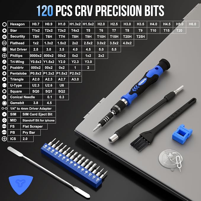 STREBITO Electronics Precision Screwdriver Sets 142-Piece with 120 Bits | Magnetic Repair Tool Kit for iPhone, MacBook, Computer, Laptop, PC, Tablet, PS4, Xbox, Nintendo, Game Console