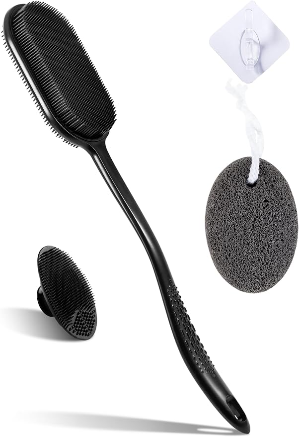 Silicone Back Scrubber for Shower, Bath Brush with Long Handle | Exfoliating & Lathering Body Scrubber Shower Brush