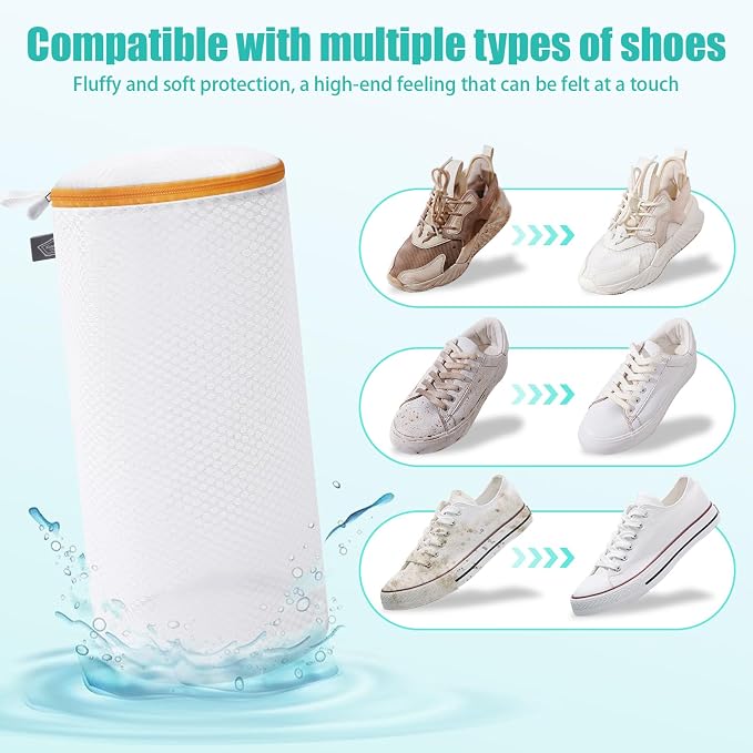 Shoe Washing Machine Bag, Laundry Bag for Sneakers, Orange, 7x15 | Bag to Wash Shoes in Washer and Dryer, for Tennis, Footwear, Trainers, Slippers, Prevent Tangling, Honeycomb Mesh