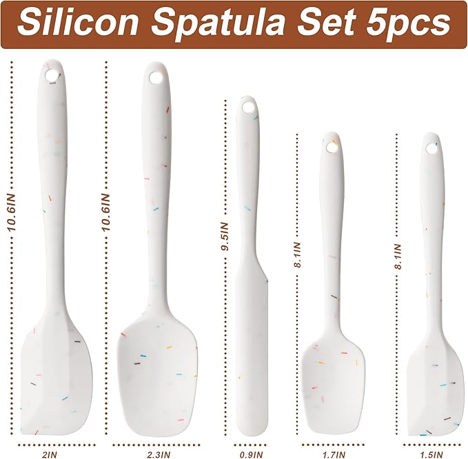 Silicone Spatula Set, 5 Piece Food Grade Rubber Spatulas for Baking, Cooking, and Mixing High Heat Resistant Non Stick Dishwasher Safe BPA-Free (Candy Color)