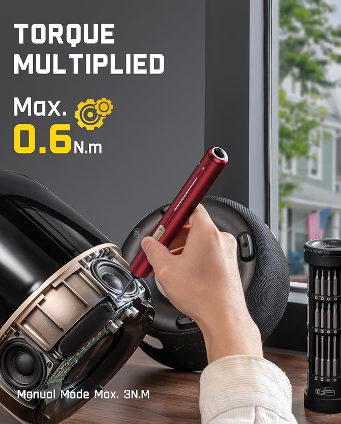 Fanttik E2 Ultra Electric Screwdriver, Precision Screwdriver Set (Red) | 50 Magnetic Bits, 5/32''Hex Shank, 0.6N.m, RevoStor Magnetic Storage, Repair Kit for PC, Phone, 3D Printer, RC Cars, Drone