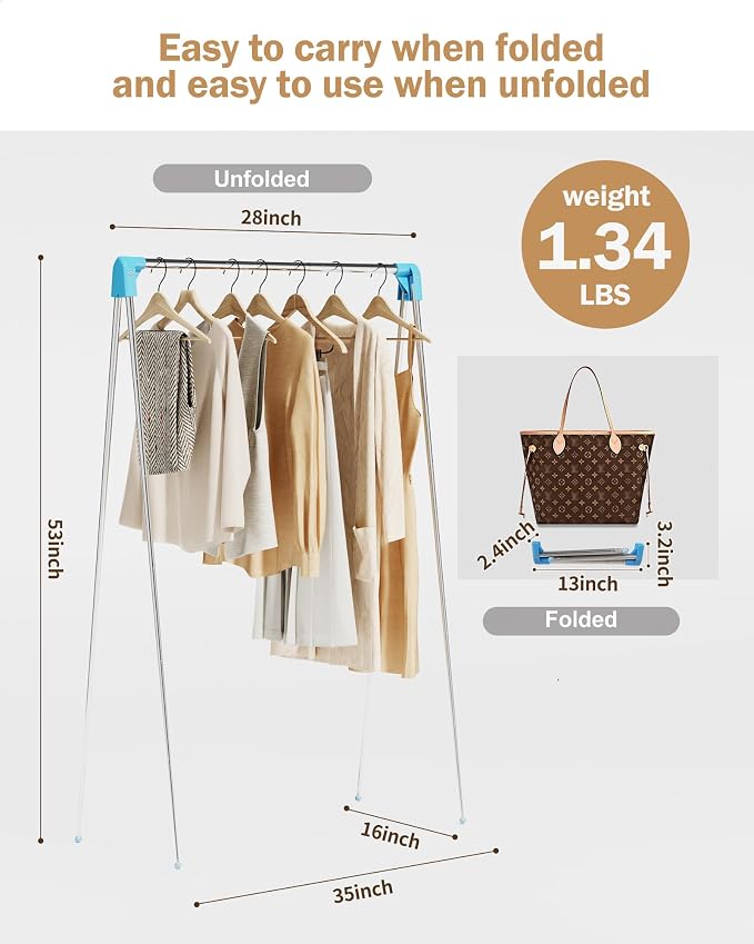 Travel Garment Rack,Portable and Foldable,Collapsible Clothing Rack | Portable, Easy to Store,with Small Space Occupation,This Folding Clothing Rack is Suitable for Travel and Dance.