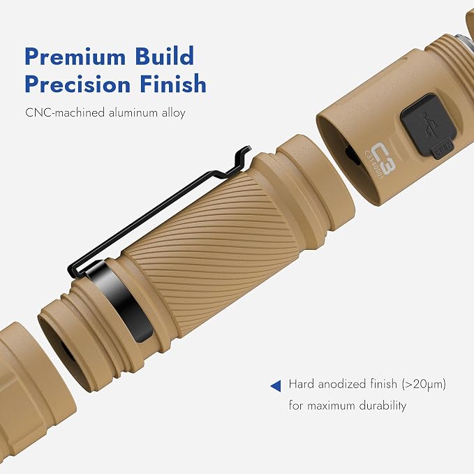 WUBEN C3 Flashlight 1200 High Lumens 6 Modes Rechargeable Flashlights | Super Bright IP68 Tactical Flashlight for Camping, Home, Emergency, Rescue, Hunting, Inspection, Repair, Tool Gifts for Men