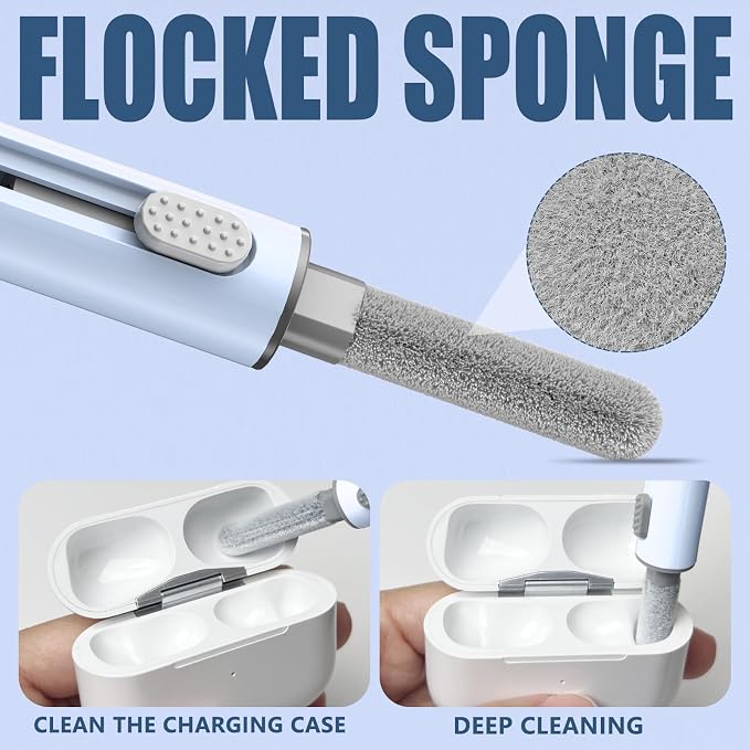Inesore Multi Cleaning Kit for AirPods & All Bluetooth Earbuds (Blue) | Metal Tip, High-Density Soft Brush, Flocked Sponge Tip, 3 in 1 Design, Compact & Lightweight, Easy Operation, Easy to Carry