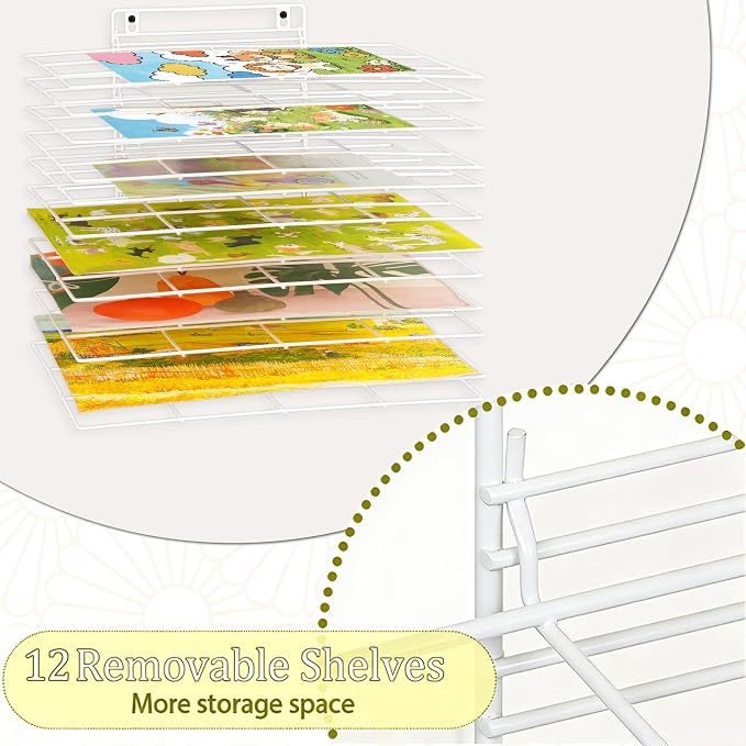 12 Shelves Art Drying Rack for Classroom, Paint Drying Rack, White | Drying Rack Classroom, Wall Art Storage Rack, Removable Shelves for Classrooms and Art Studios