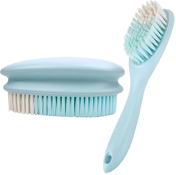 2 Pack Soft Bristle Cleaning Scrub Brush Laundry Brush Scrubber Brush | Soft Scrub Brush for Clothes, Carpet and Fabric Stain Removal, Scrubbing Brush with Ergonomic Handle Household Cleaning