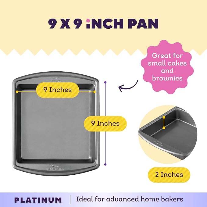 Wilton Platinum Non-Stick Square Cake Pan - Baking Pan for Brownies & Small Cakes - Made Without PFAS - Dishwasher Safe & Offers Even Heat Distribution - 9 x 9 x 2 Inch
