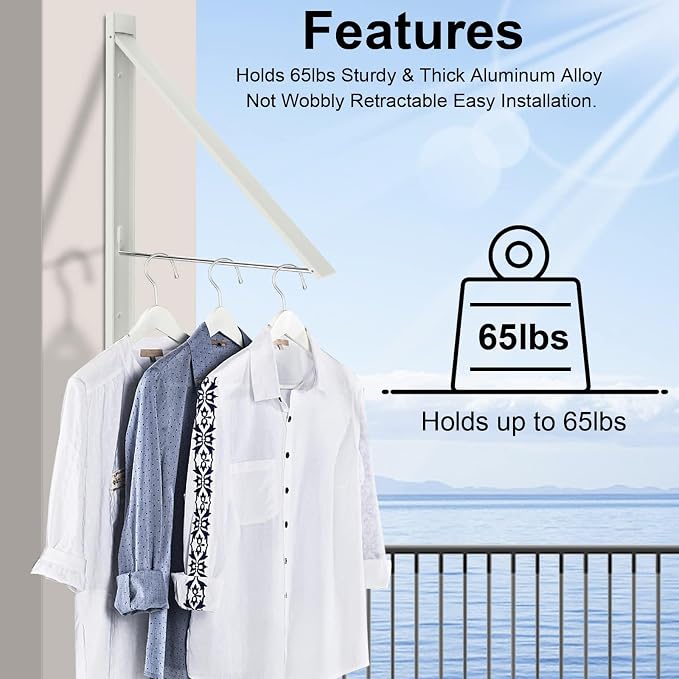 Clothes Drying Rack Folding Indoor,Laundry Room Organization,Wall Mounted Drying Racks for Laundry,Laundry Drying Rack Collapsible,Laundry Drying Rack,Retractable Clothesline (White)