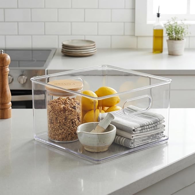 BINO | Stackable Plastic Storage Bins, Clear | THE CLARUS COLLECTION | Pantry Organizers and Storage Containers | Fridge Organizer Bins | Kitchen Cabinet Organizer | Medicine Cabinet Bin