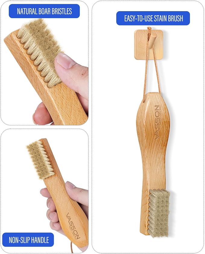 VASSON Laundry Brush for Stains on Clothes, Boar Bristle Scrub Brush | Soft boar bristles safely scrub tough stains from clothes and shoes