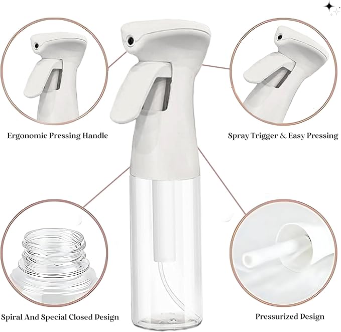 FZE Continuous Spray Bottles 2 pack 300ml with Ultra Fine Mist for Hair spraying, Watering Plants, Durable Solution and Your Go-To Kitchen Companion for Everyday Use.[ Spray Stream 2]