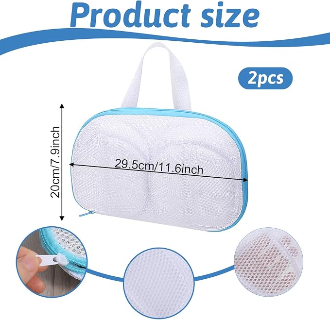 Bra Washing Bag, 2 Pcs Mesh Bra Laundry Bags for Washing Machine Lingerie Wash Bag with Zipper for Wash Delicates Underwear Brassiere (Blue, A Cups)