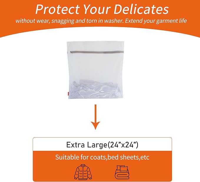 Mesh Laundry Bags 2 Pack (XX-Large, 24x24”) | Sturdy Zipper, For Delicates, Lingerie, Coats, Baby Clothes, Underwear, Washing Machine & Dryer Safe