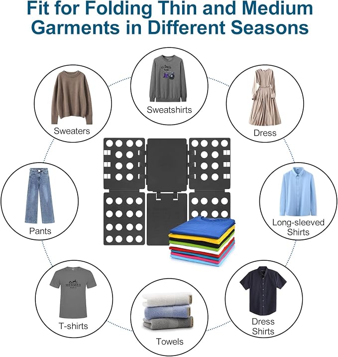 Geniusidea Shirt Folding Board T Shirt Folder for Adults Laundry Room Adjustable PP Plastic Folding Board Easy to Fold Clothes into a Uniform Size, Black