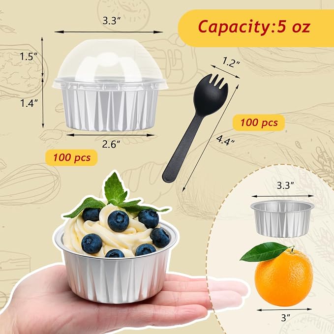 5oz Cupcake Pans Muffin Tins with Lids 100 Pack,LNYZQUS Aluminum Foil Mini Cake Baking Pans,Small Baking Cups Containers,Disposable Ramekins Muffin Cups -Silver