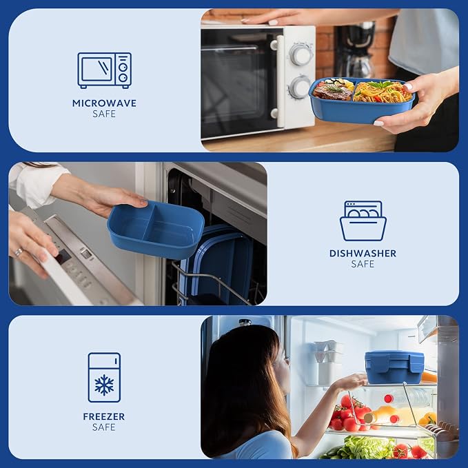 HOMETALL Stackable Bento Box Adult Lunch Box, Large Capacity 1900ml Lunchbox with Utensil Set, Leak-Proof for Dining Out, Work, Picnic, School