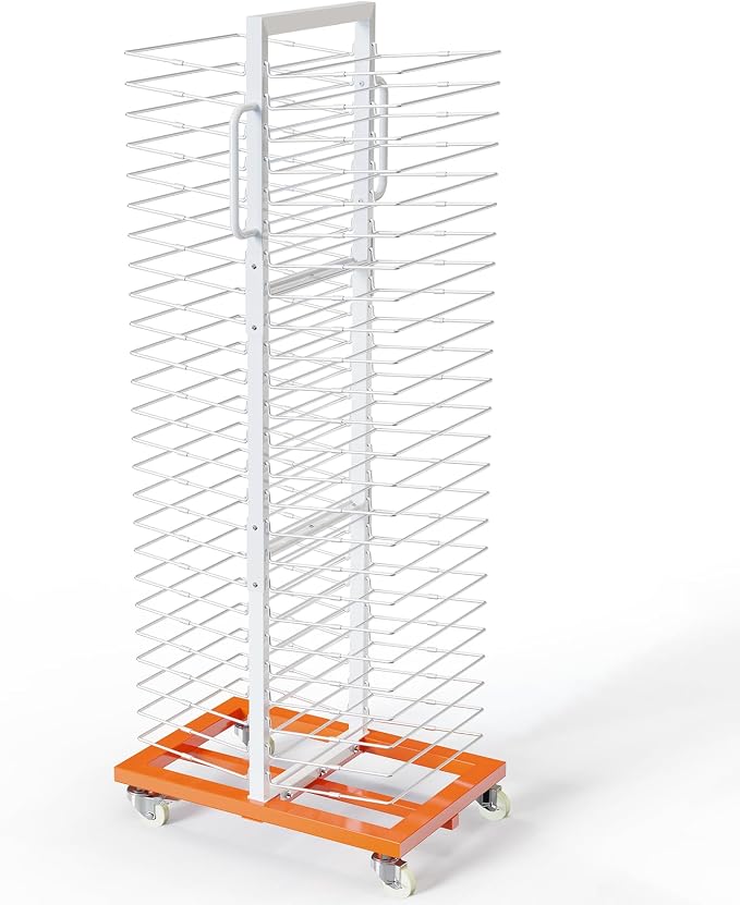 Heavy Duty Paint Drying Rack with 50 Removable Shelves, 25 lbs Capacity | Sturdy load-bearing metal frame, freely adjustable shelf spacing, easy quick assembly, vertical space-saving storage