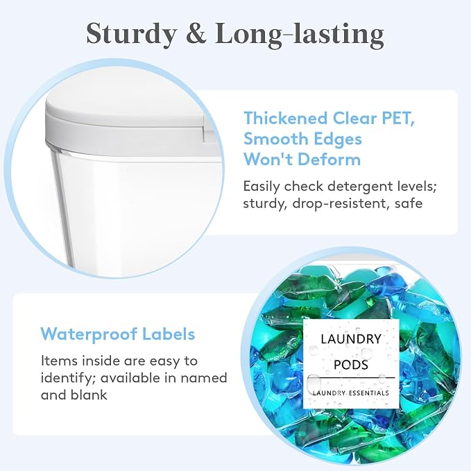 Lifewit Laundry Pods Container with Pop-up Lid, Coffee Pod K Cup Storage, Laundry Room Organization, Dryer Sheet Holder for Washing Powder Detergent, 2700 +4500+1800ml/0.5+0.72+1.2gal, 3PCS