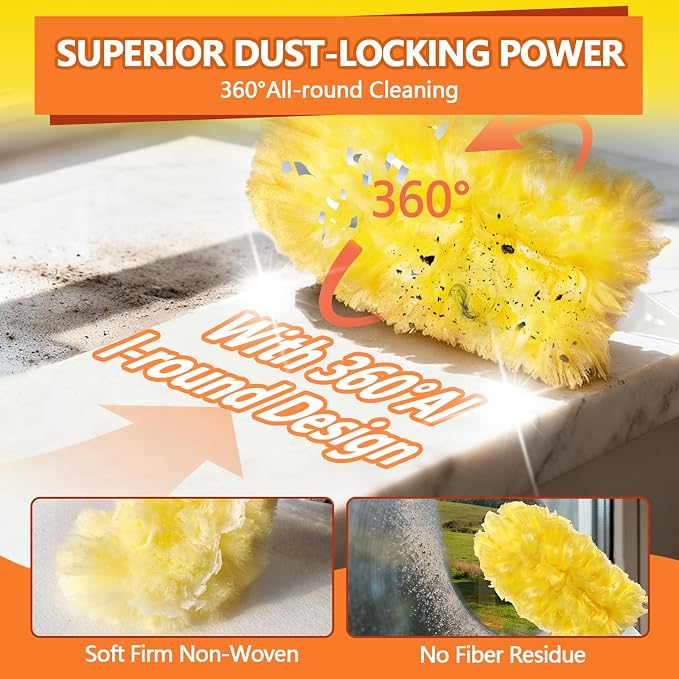Heavy Duty Duster Refills for Swiffer Duster (60 Count) | 360° Unscented Disposable Multisurface Dusters with 1 Handle- for Home, Blinds, Fans & Corners, Yellow