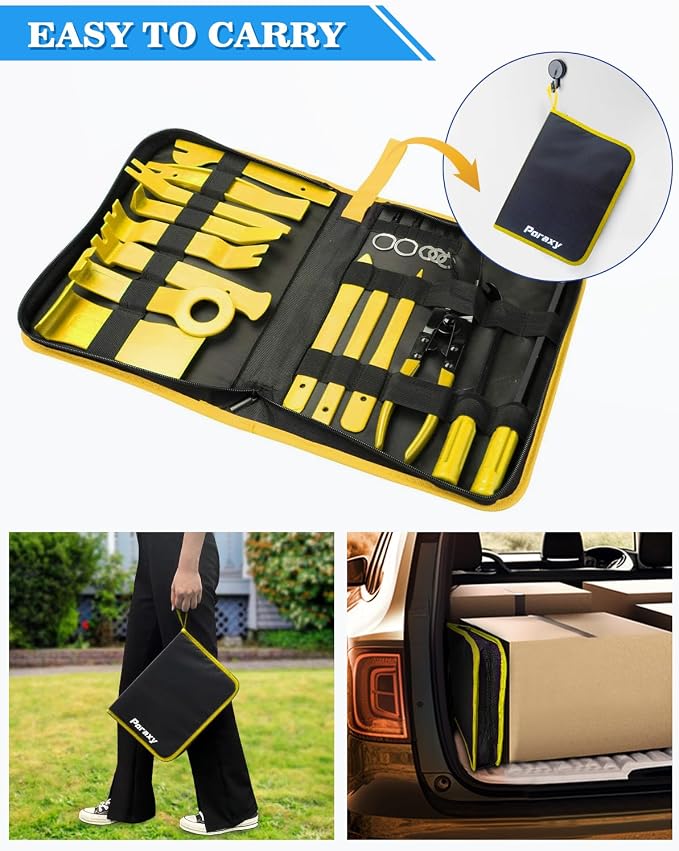 19Pcs Trim Removal Tool,Car Panel Door Audio Trim Removal Tool Kit, Auto Clip Pliers Fastener Remover Pry Tool Set with Storage Bag